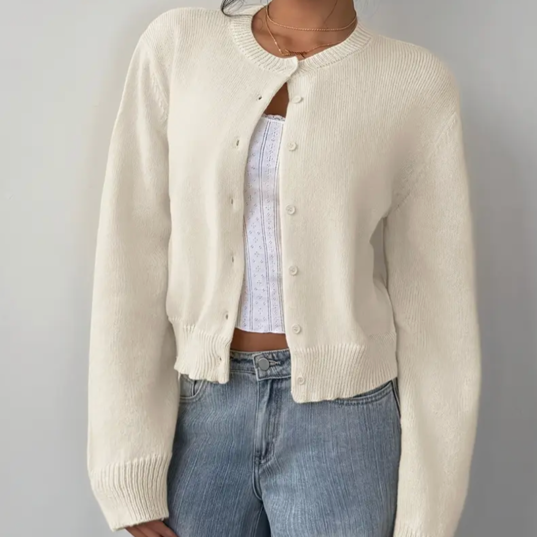 Isabella - Women's Spring Cardigan with Collar and Buttons