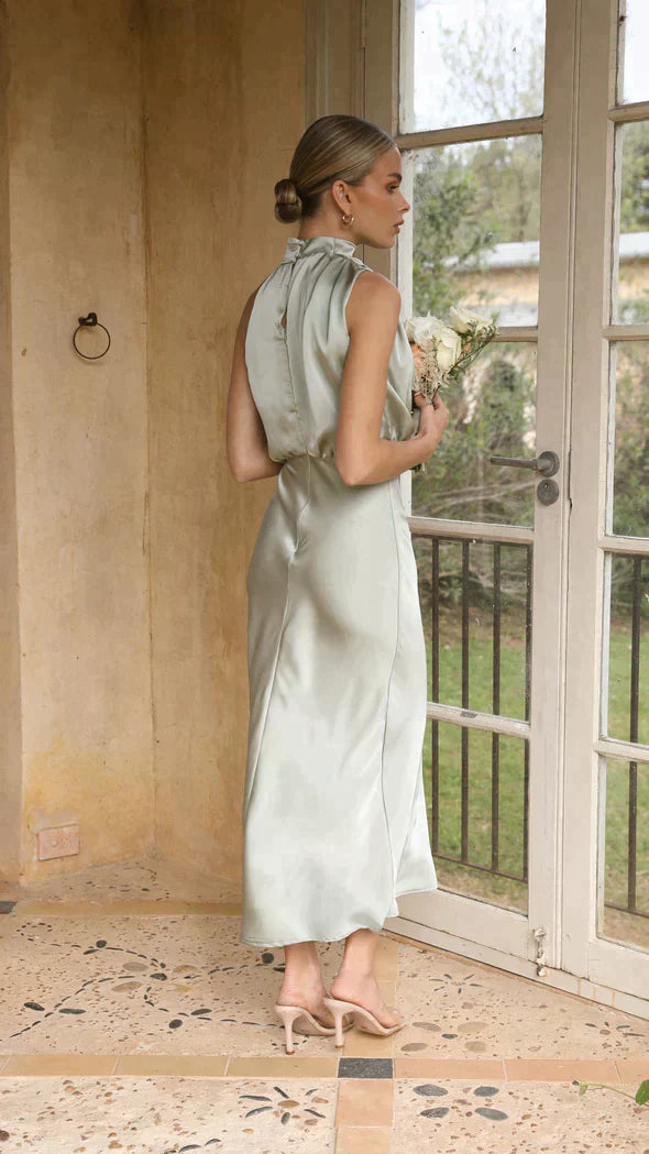 Eleanor - Women's Elegant Midi-Dress with Halterneck and Drapiertem Neckline