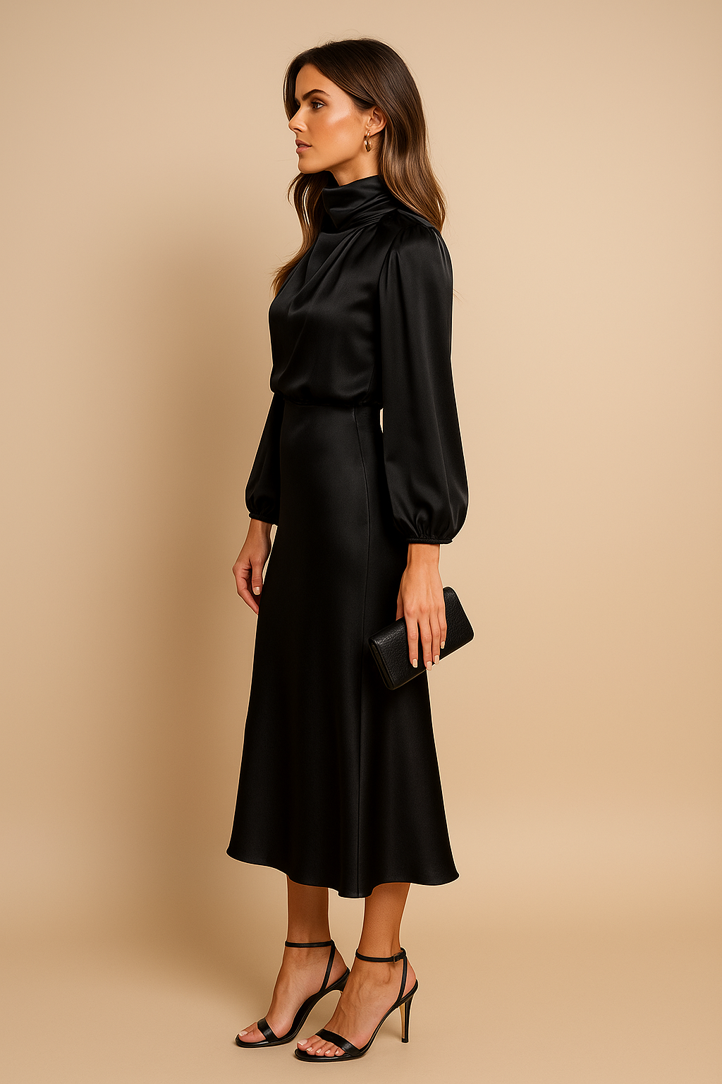 Joanna - Women's Midi Dress with high Neckline