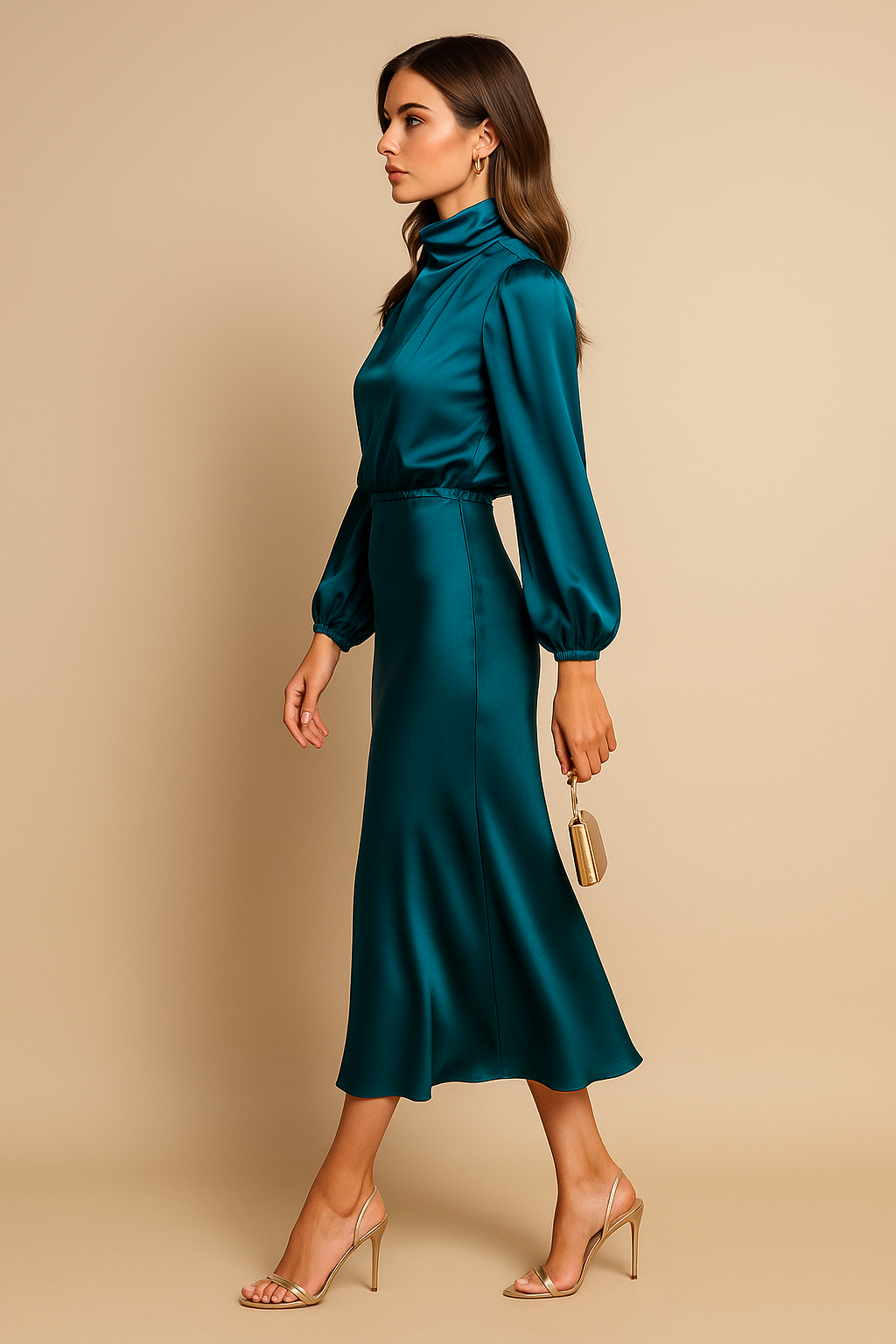Joanna - Women's Midi Dress with high Neckline