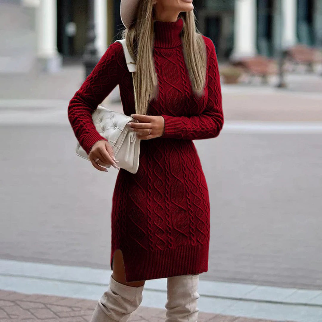 Blake - Cosy Cable Knit Turtleneck Knit Dress