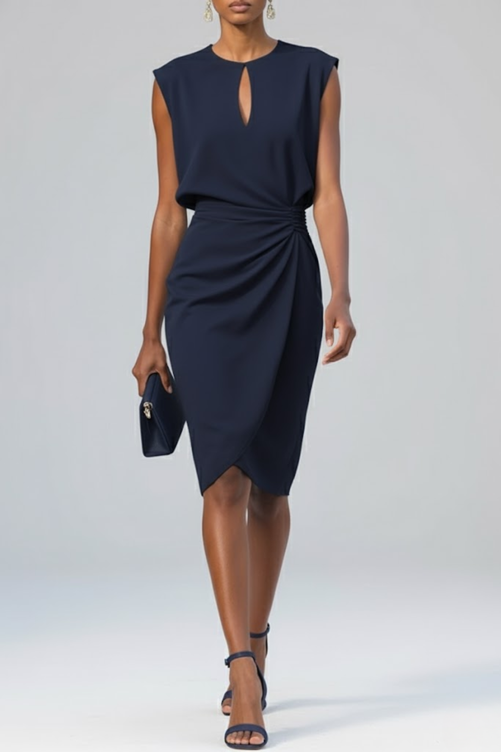 Laura - Women's Midi-Dress with Keyhole Neckline and Raffung