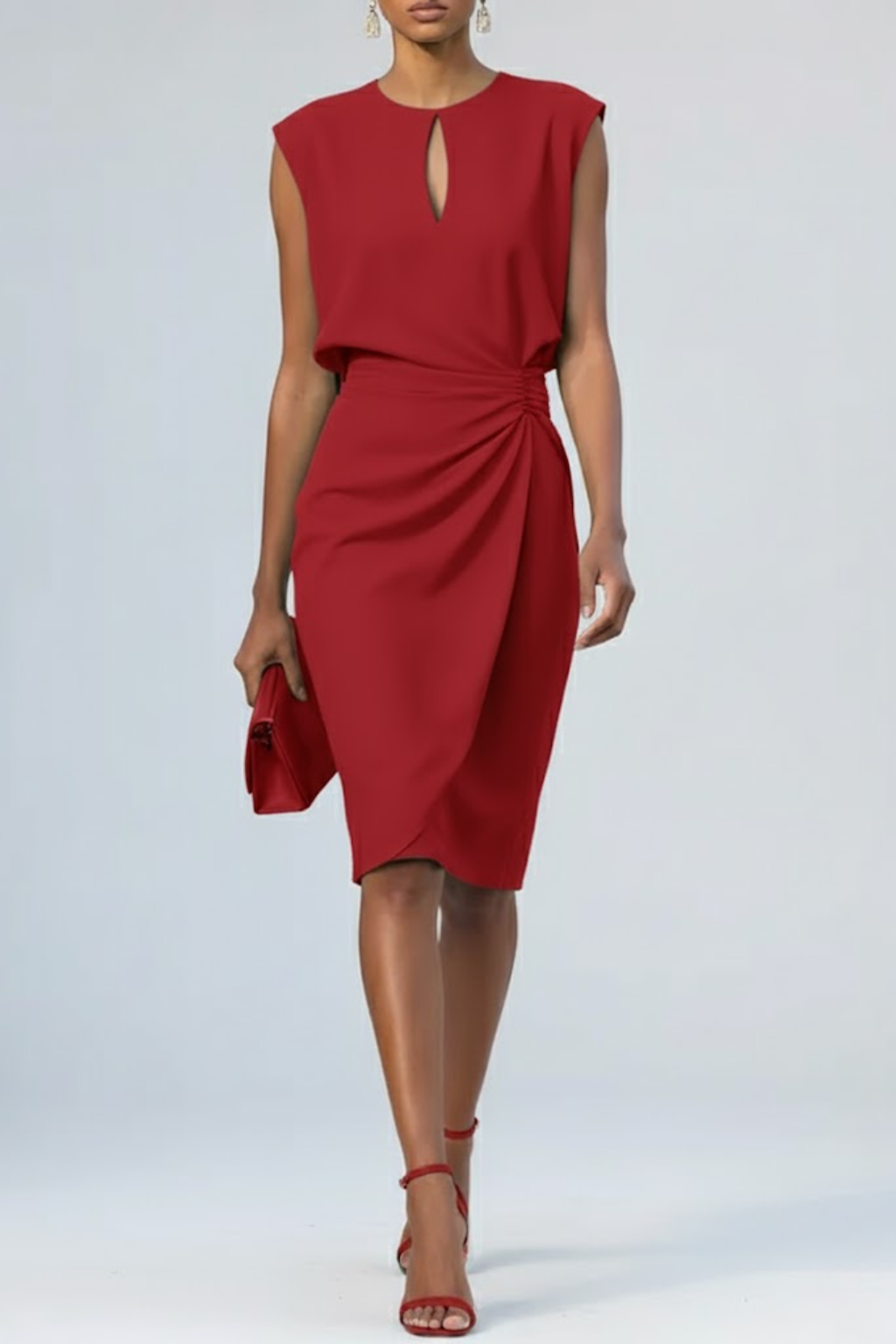Laura - Women's Midi-Dress with Keyhole Neckline and Raffung