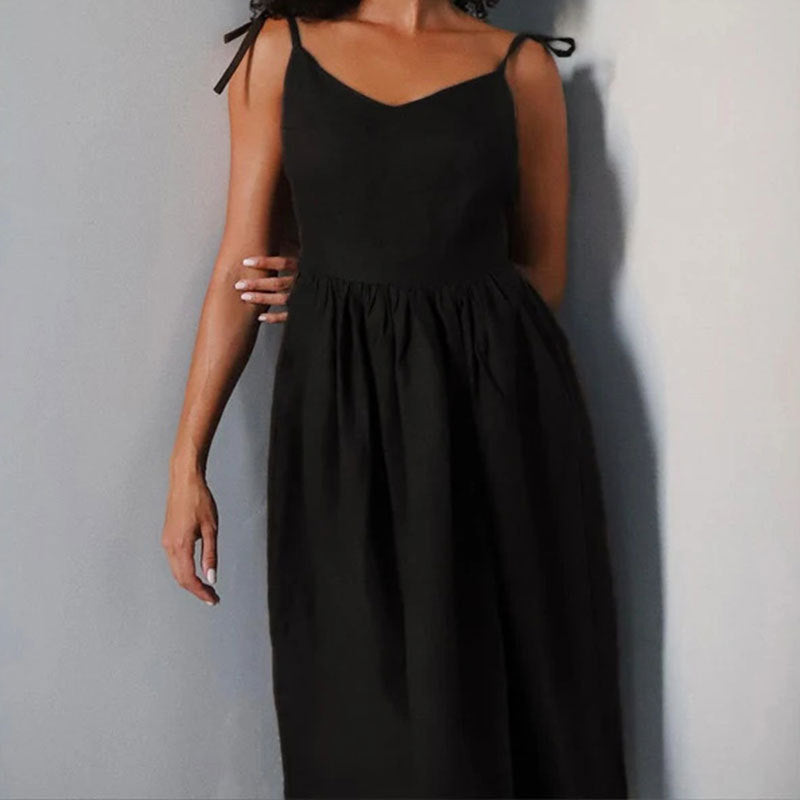 Michelle - Women's Midi Dress with V-Neck, Open Back and Slit