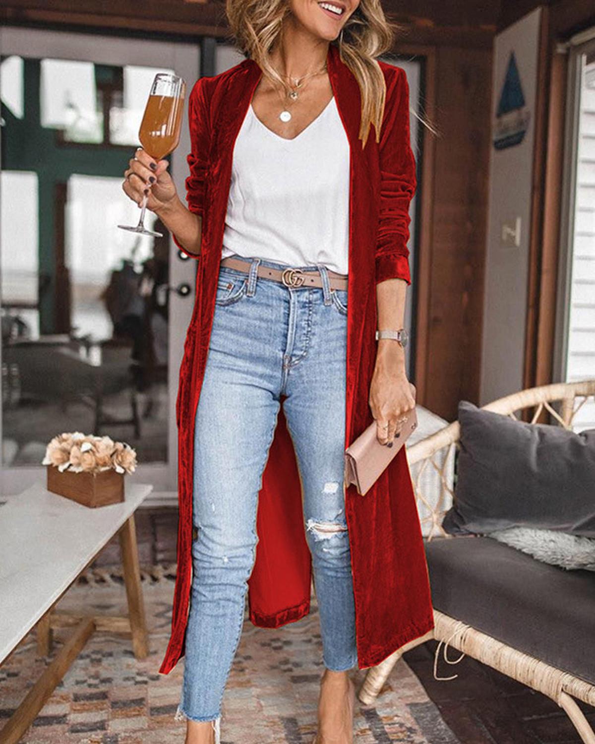 Lottie - Women's Long Sleeve Cardigan with offenem Front