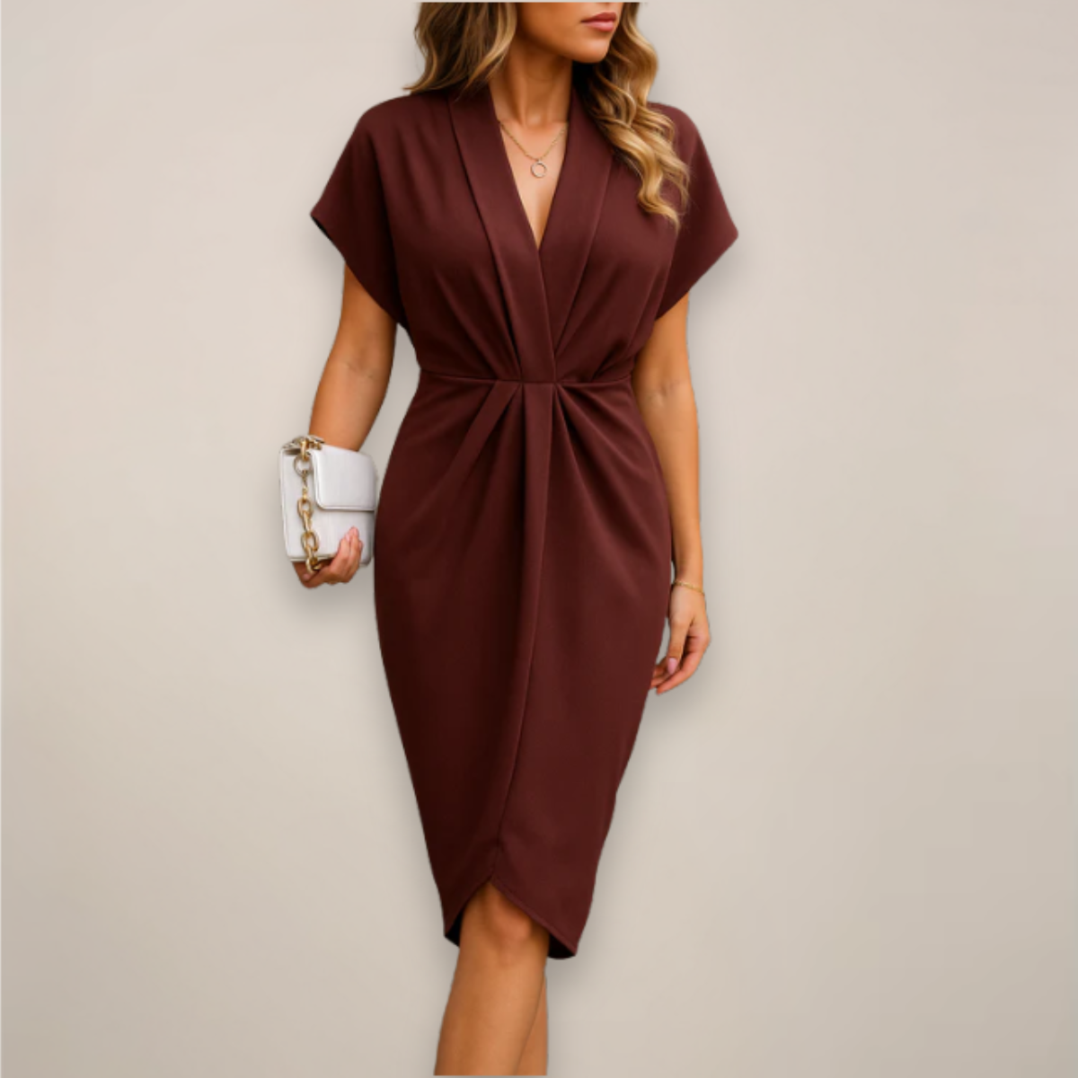 Blake - Women's Short Sleeve Midi Dress with Slit