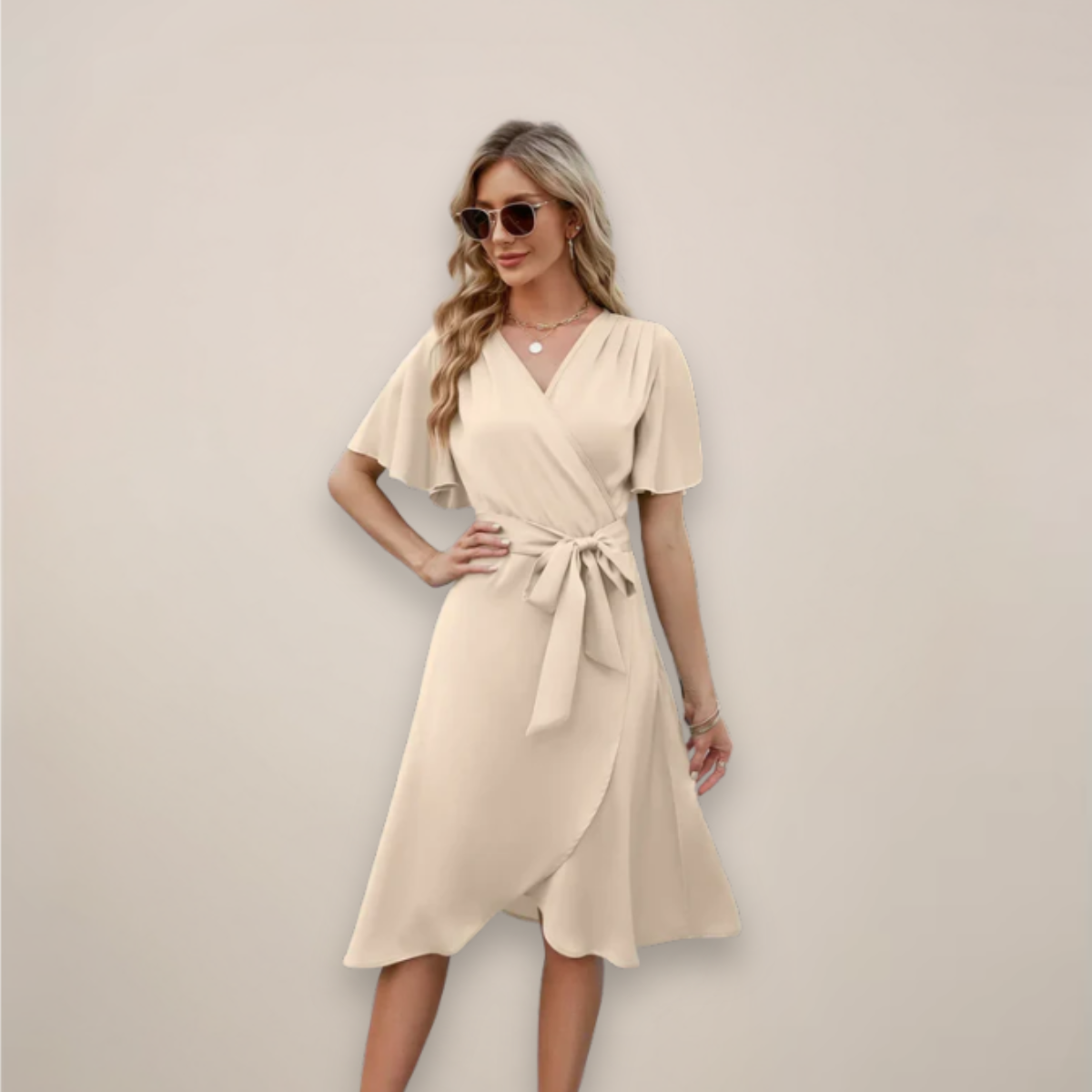 Evie - Women's Midi-Wrap Dress with Front Knot