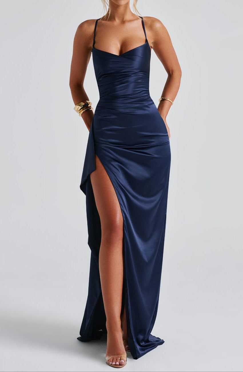 Sharon - Women's Strappy Dress with Slit Evening Maxi Dress