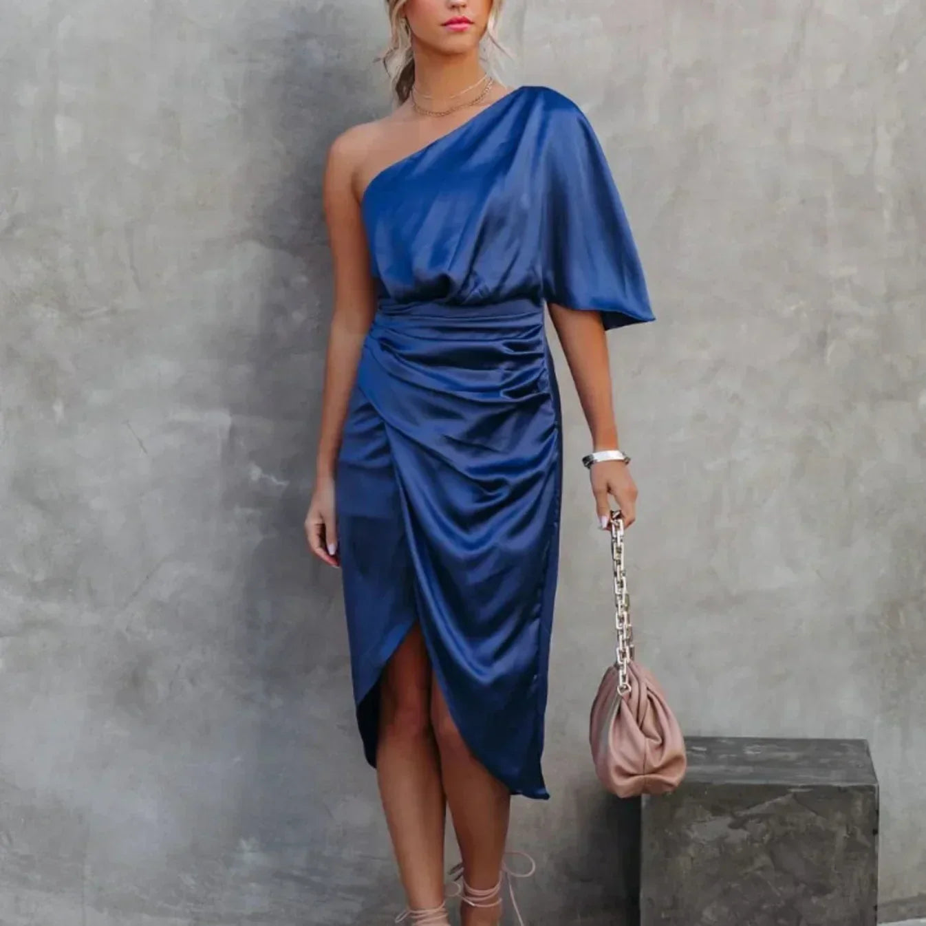 Maureen - Women's One-Shoulder-Mini Dress in Wickelstil