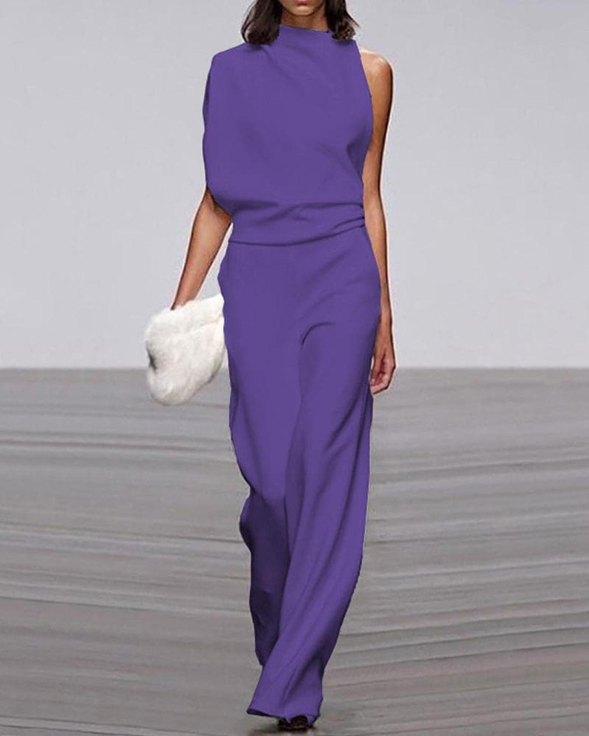 Jean - Women's a Schulter Jumpsuit with Weitem Bein