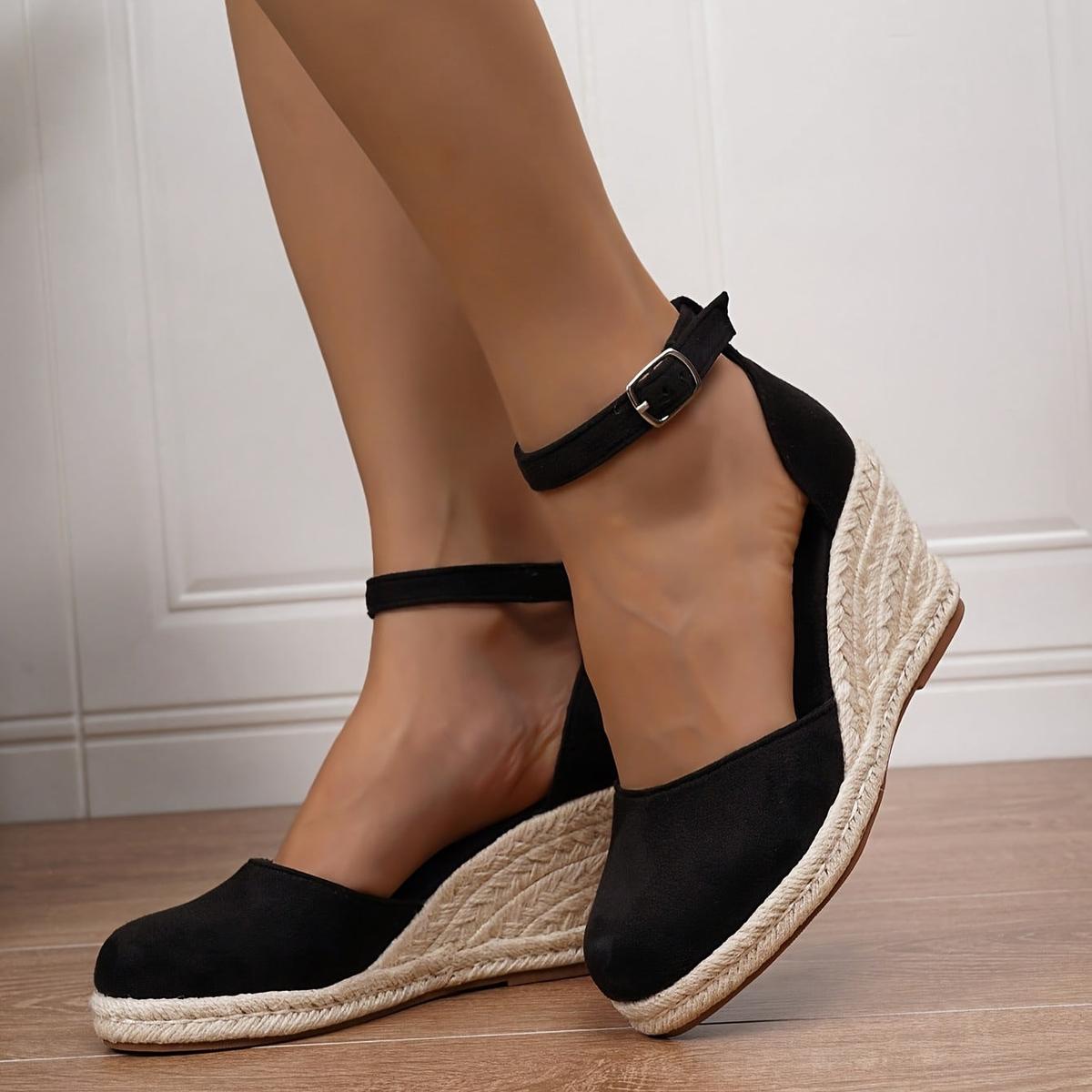 Lily - Women's Casual Wedge Sandals with Ankle Buckle
