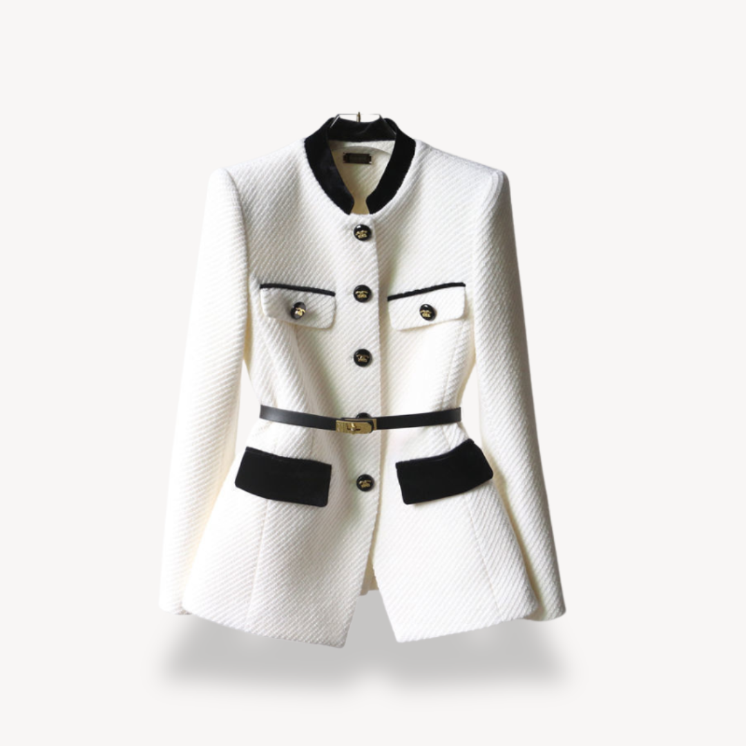 Tina - Women's Tailored Blazer with Belt and Button Closure