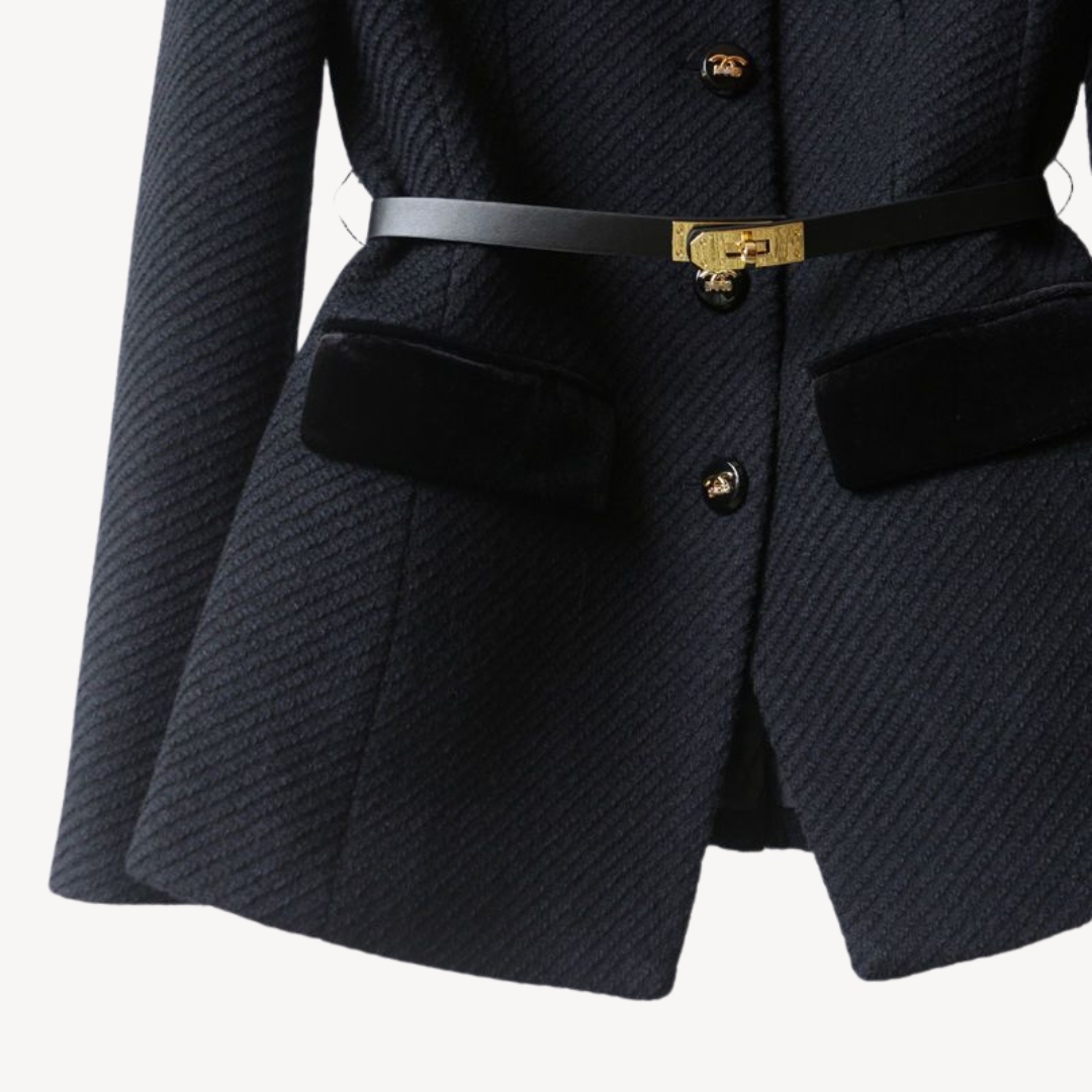 Tina - Women's Tailored Blazer with Belt and Button Closure