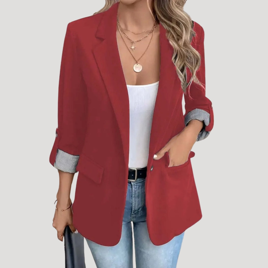 Vera - Women's Tailored Einreihiger Blazer with Hochgekrempelten Sleeves