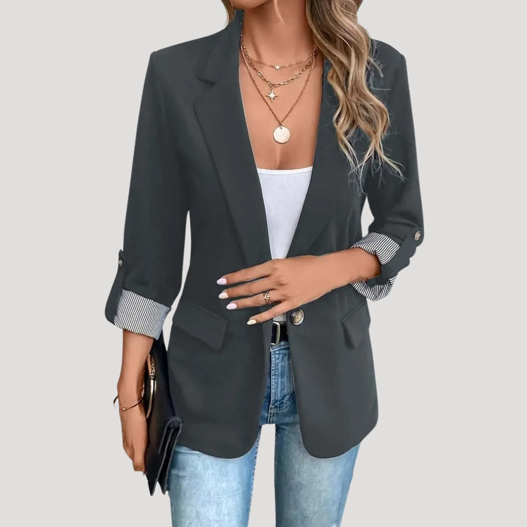 Vera - Women's Tailored Einreihiger Blazer with Hochgekrempelten Sleeves