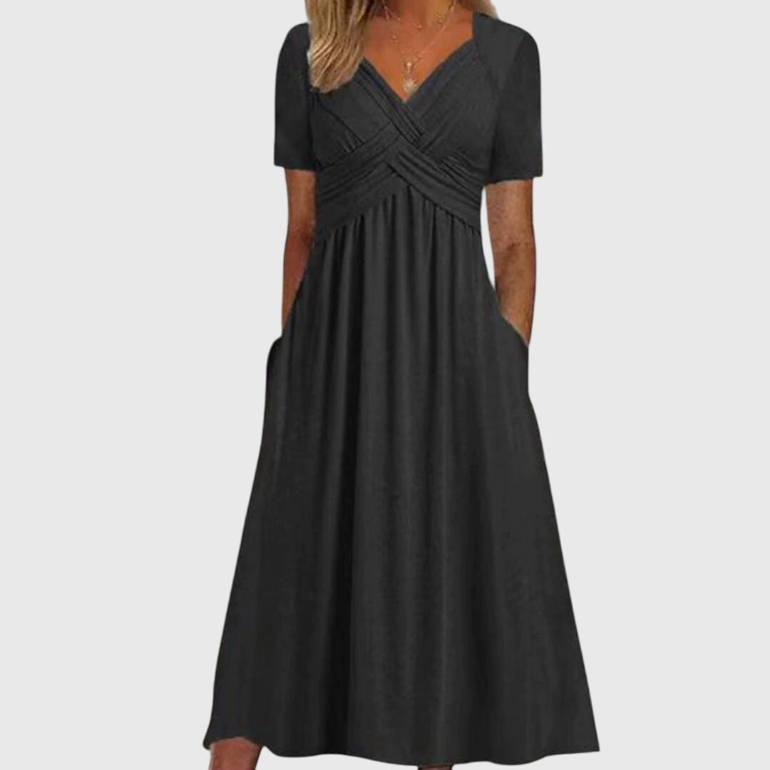 Wendy - Women's Maxi Dress with V-Neck and Short Sleeves