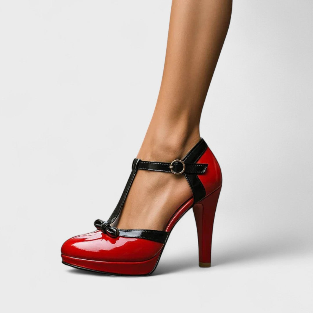 Patricia - Women's Spring T-Strap Schleifen Plateau Heels