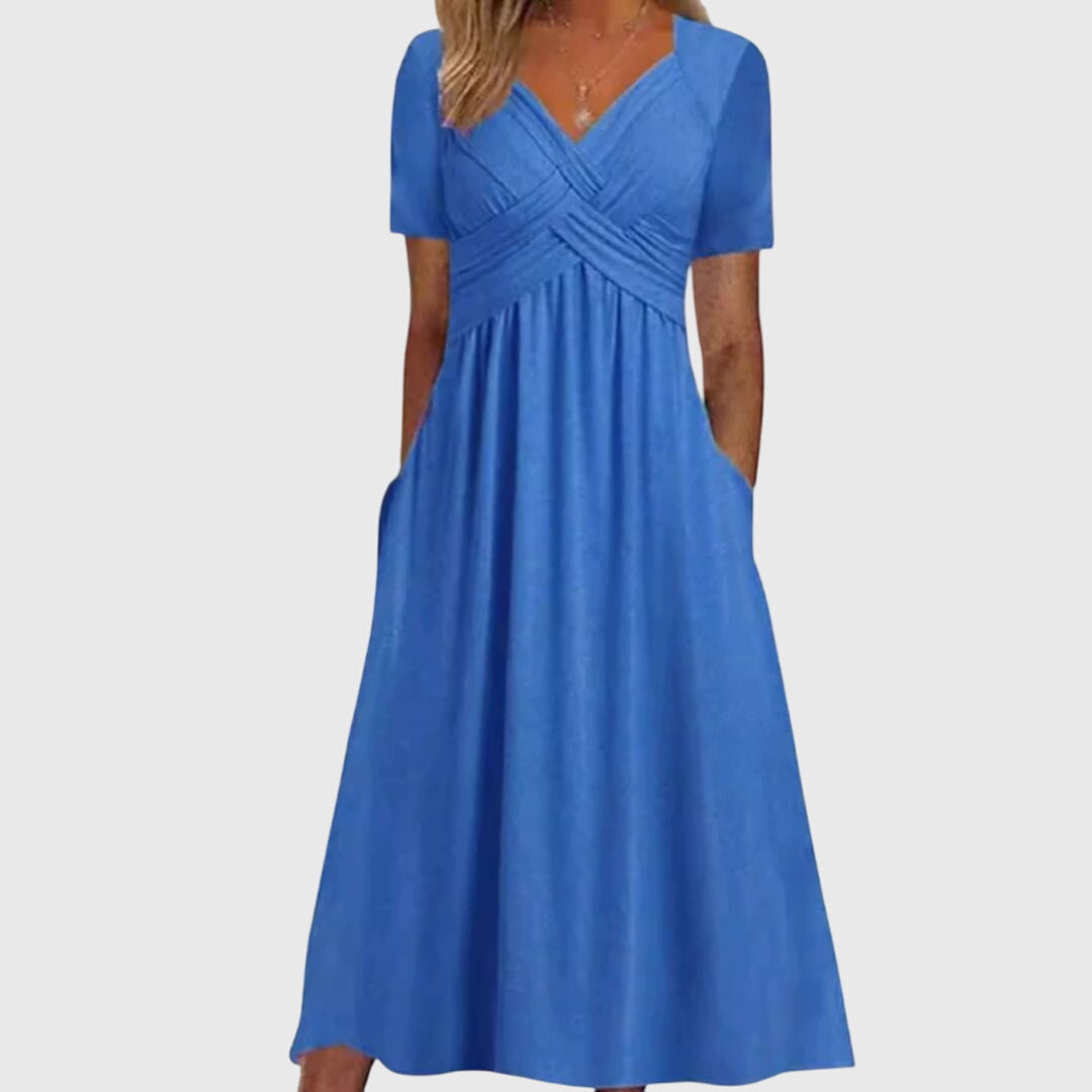 Wendy - Women's Maxi Dress with V-Neck and Short Sleeves