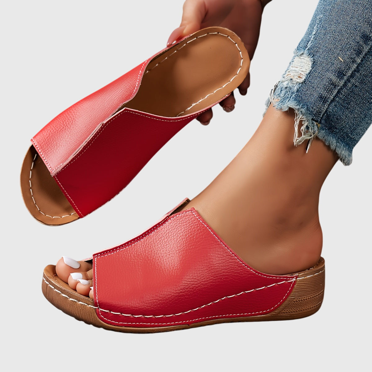 Louise - Women's Open Slip-On Wedge Heel-Sandals