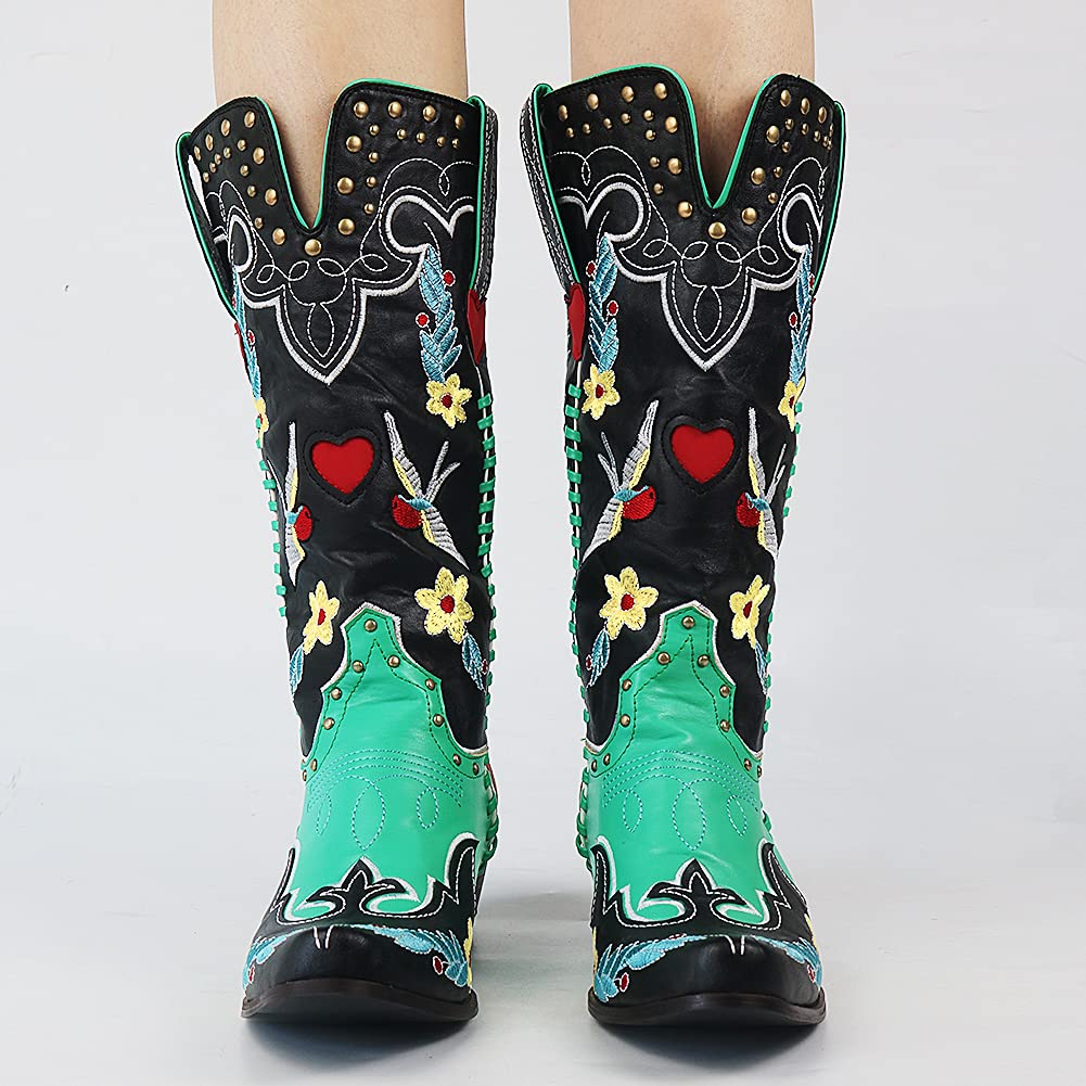 Harriet - Women's Stylish Bestickte Cowboy-Boots with Floral Print