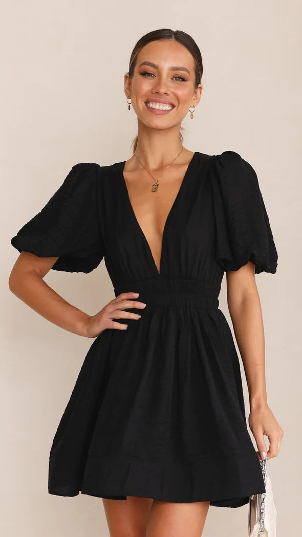 Carolyn - Women's Spring-Mini Dress with Puff Sleeves