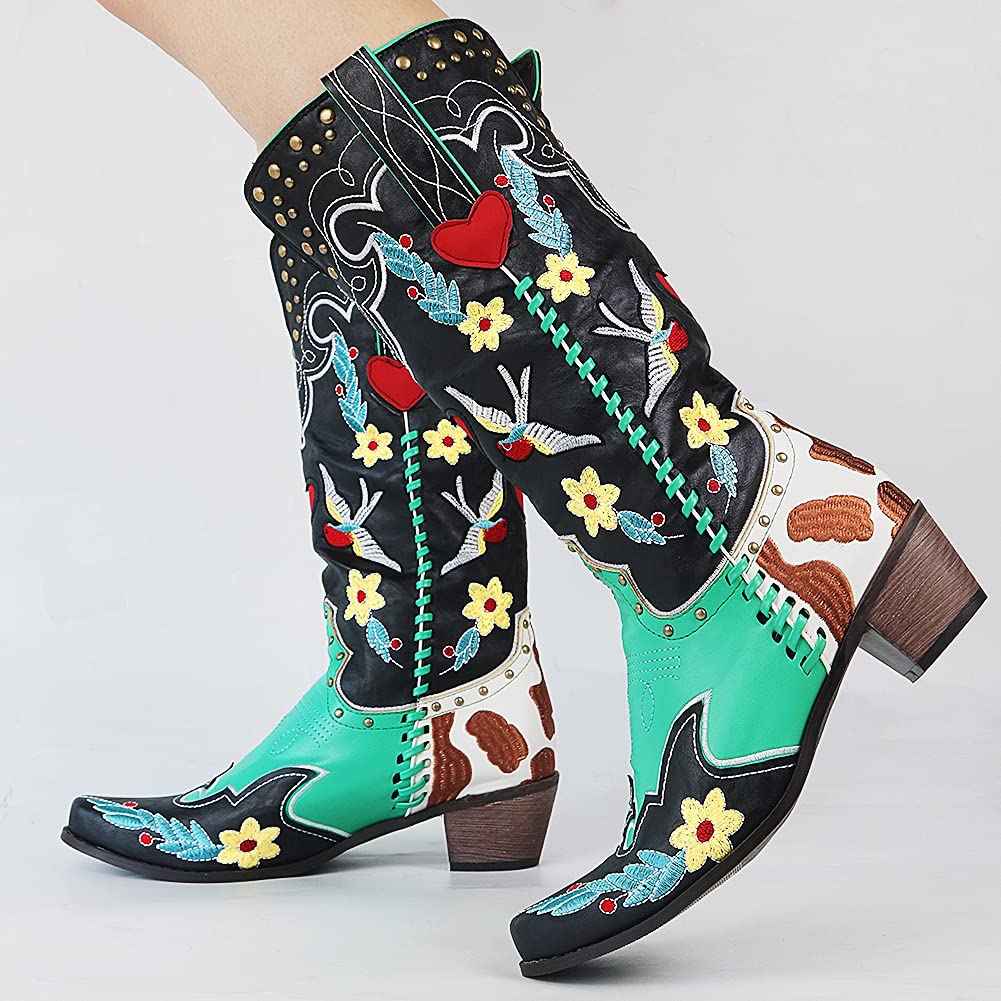Harriet - Women's Stylish Bestickte Cowboy-Boots with Floral Print