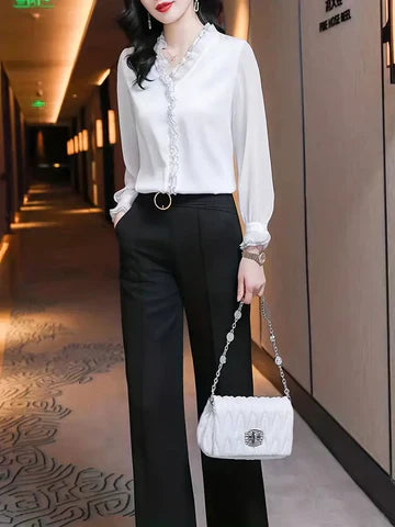 Abigail - Women's Elegant Long Sleeve Blouse with Ruffle