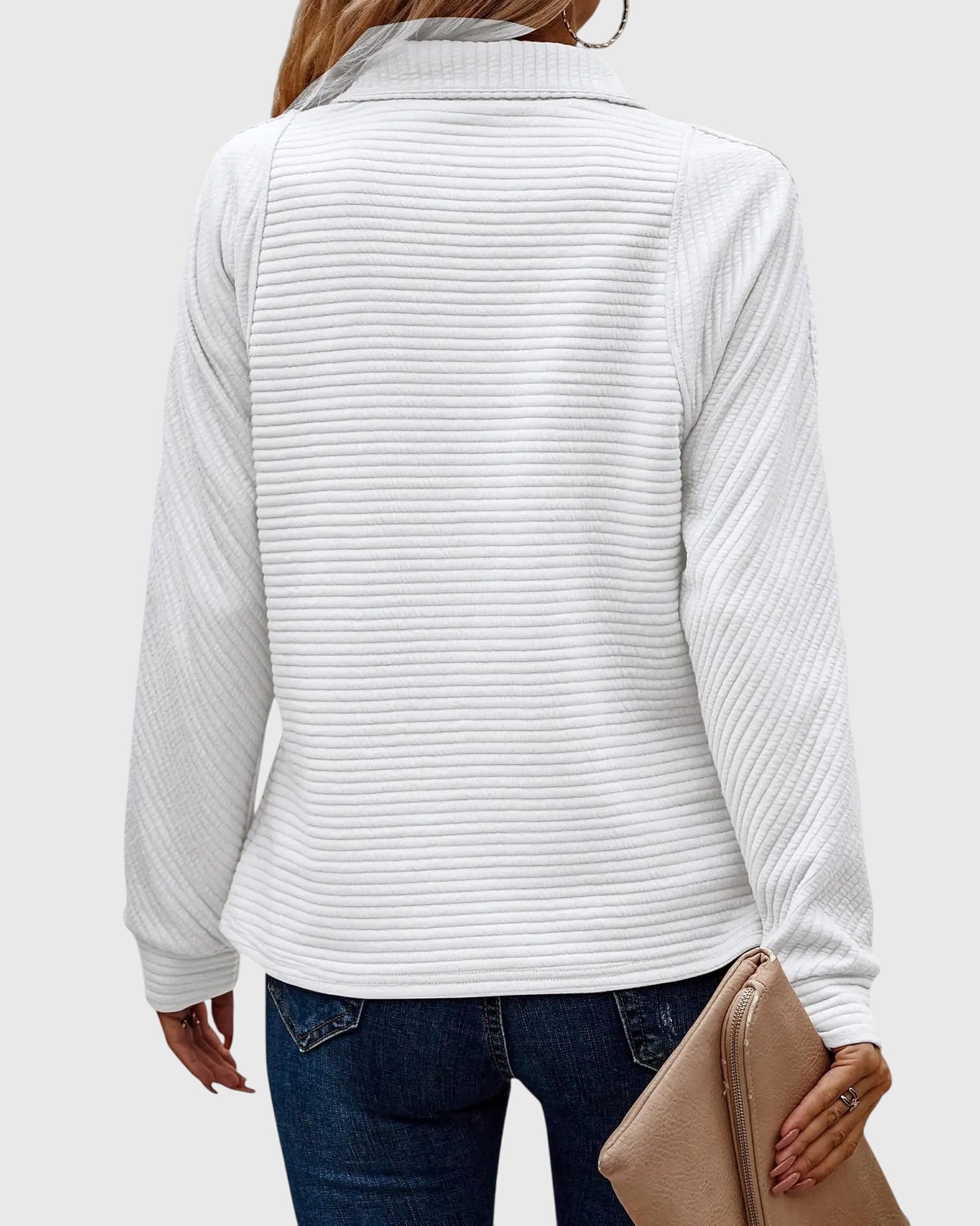 Ellie - Women's Casual Long Sleeve-Sweater with Zip
