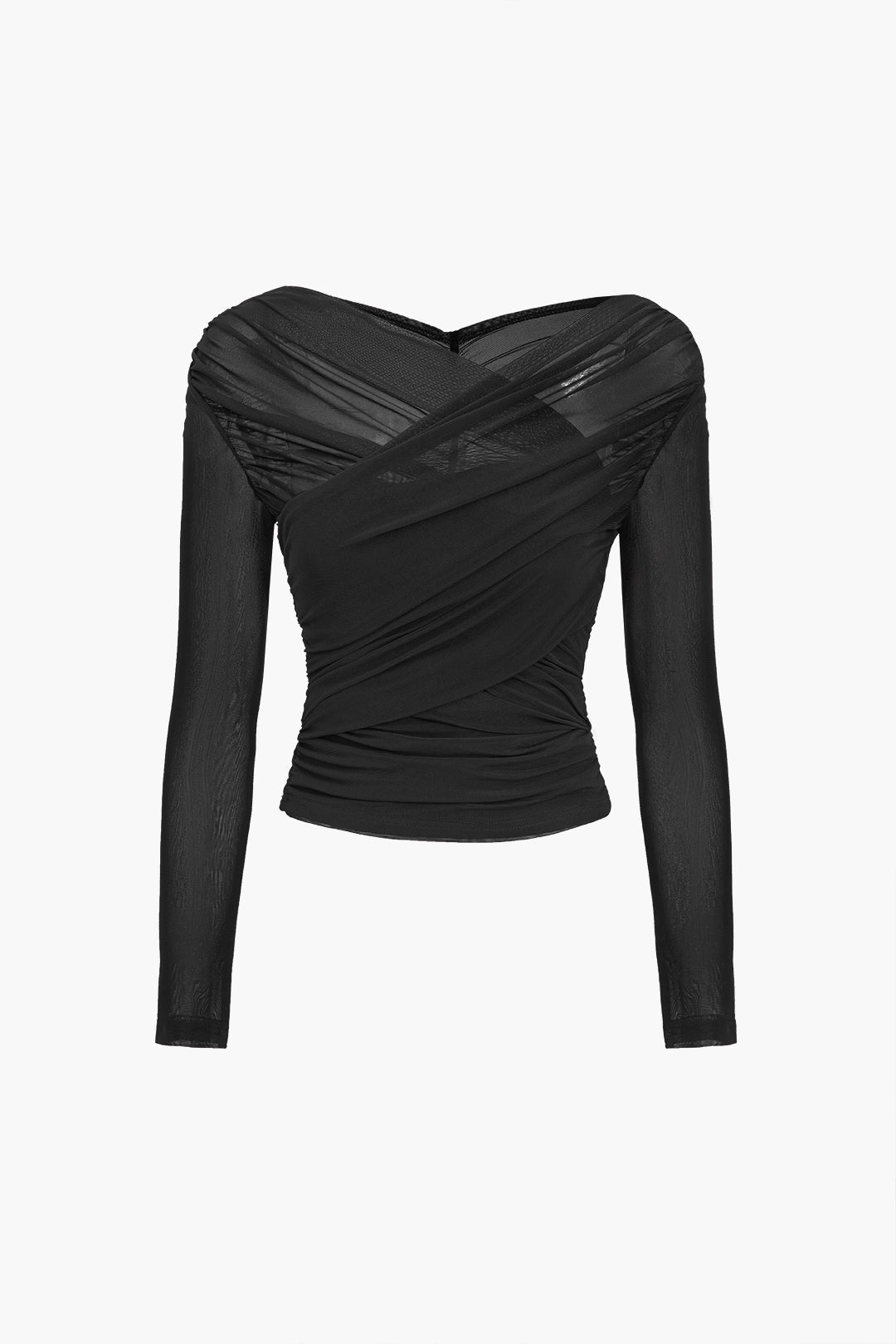 Yvonne - Women's Mesh-Top with Ruffle and langen Sleeves