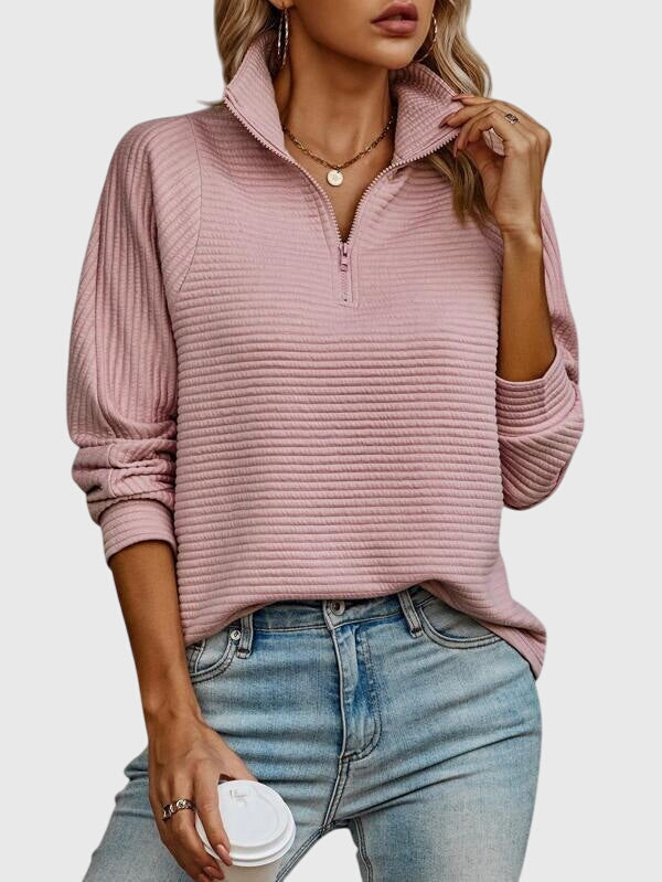 Ellie - Women's Casual Long Sleeve-Sweater with Zip
