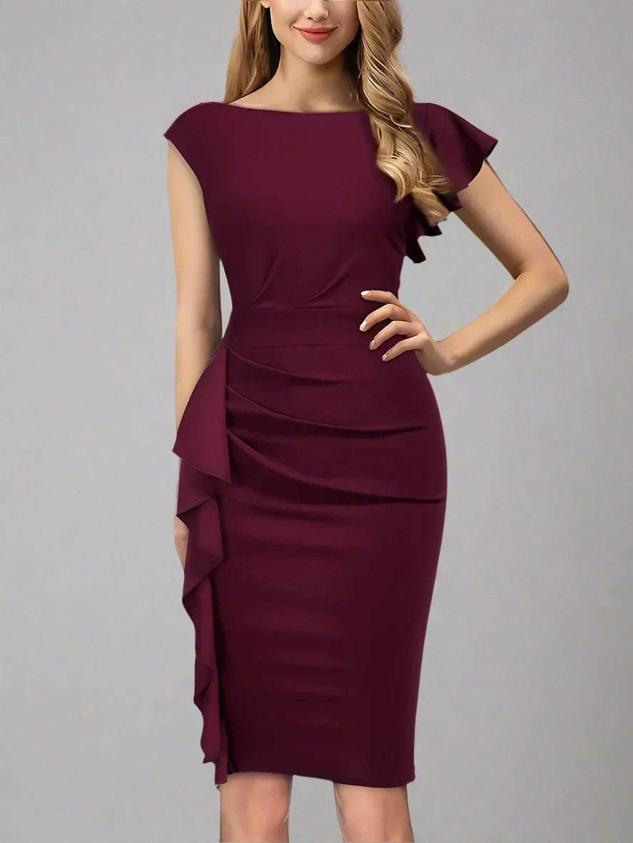 Joyce - Women's Form-Fitting Cocktail Dress with Ruffle Seite