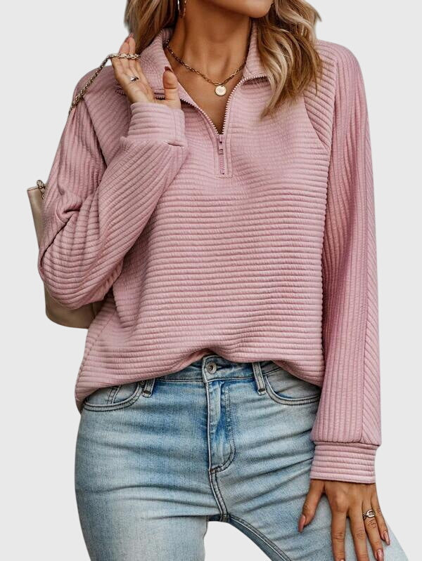 Ellie - Women's Casual Long Sleeve-Sweater with Zip