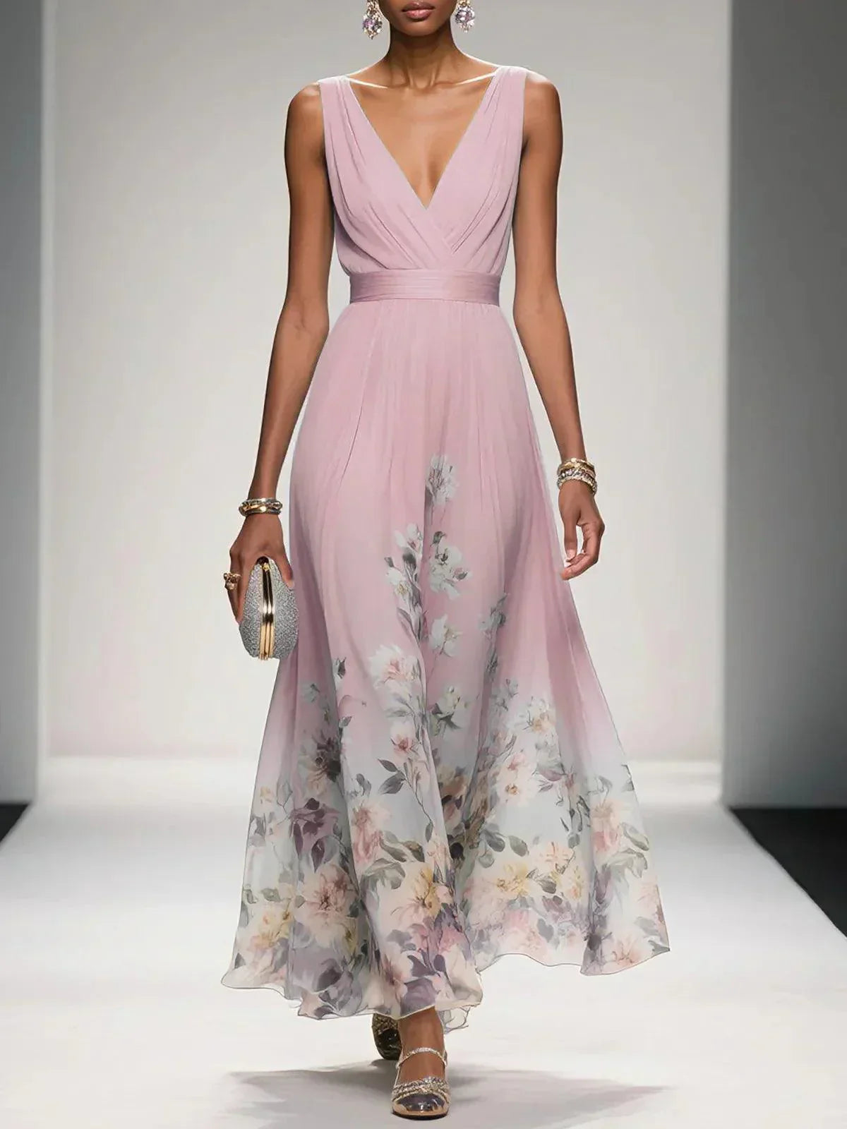 Lucy - Women's Floral Chiffon Summer Maxi Dress