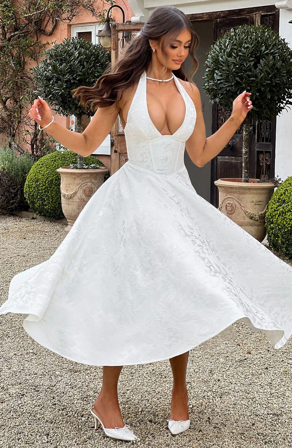 Nicola - Women's Halter Midi Dress for Wedding Guests