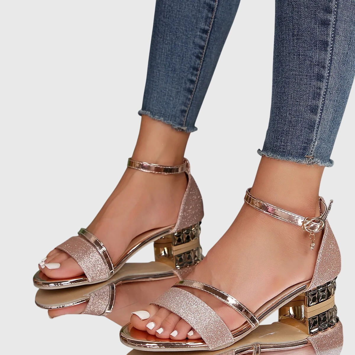 Caitlin - Women's Sandals with Open Lace and Block Heel