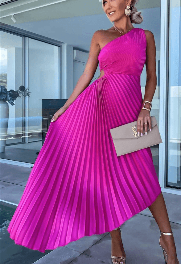 Zoe - Women's Pleated-Maxi-Dress with One-Shoulder-Design
