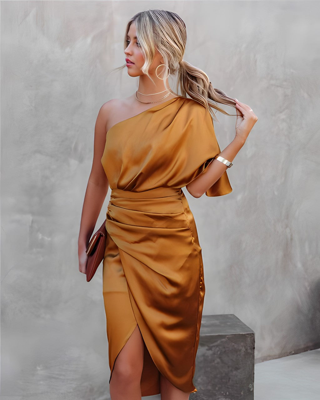 Valerie - Women's Modern Midi Dress with asymmetric Sleeve