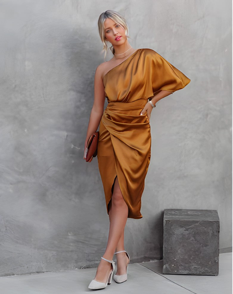 Valerie - Women's Modern Midi Dress with asymmetric Sleeve
