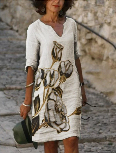 Mia - Women's Long Sleeve Abstraktes Pattern Shift Dress