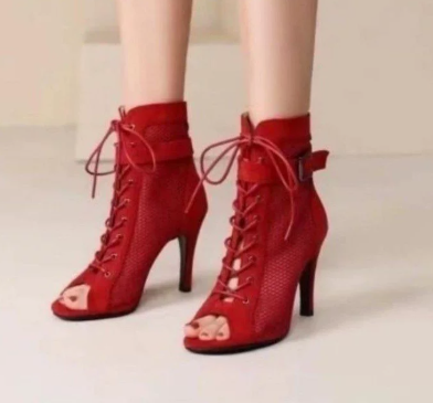 Sharon - Women's Lace-Up High Heels with Open Lace