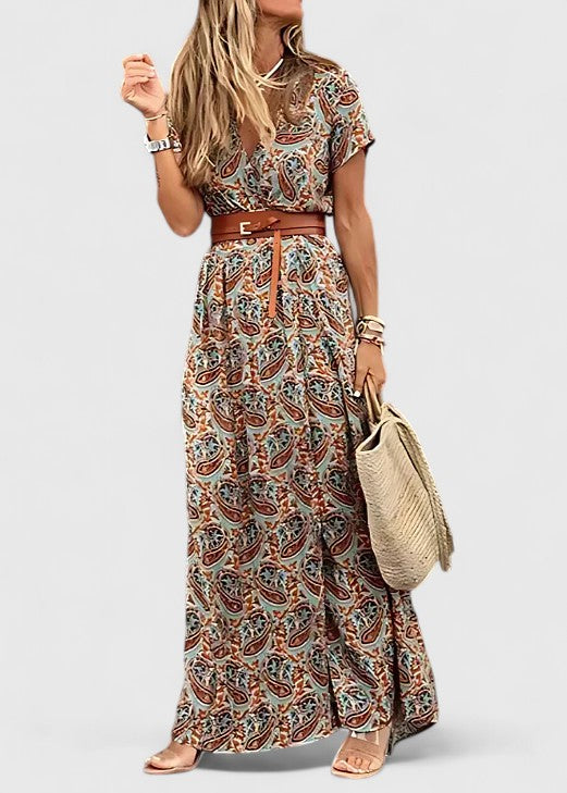 Ella - Women's Casual Boho-Maxi Dress with V-Neck