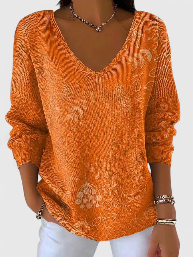 Beverley - Women's Casual-Top with V-Neck and Floral Print