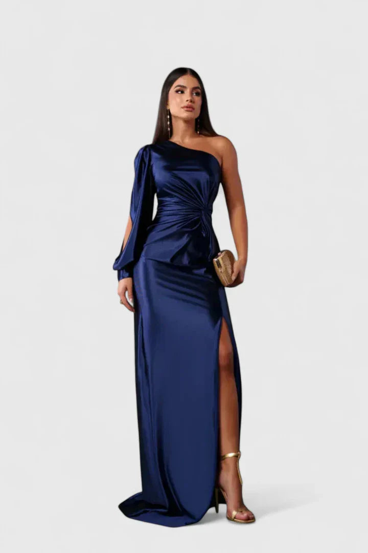 Caroline - Women's Evening Dress with Einer Schulter and Raffung
