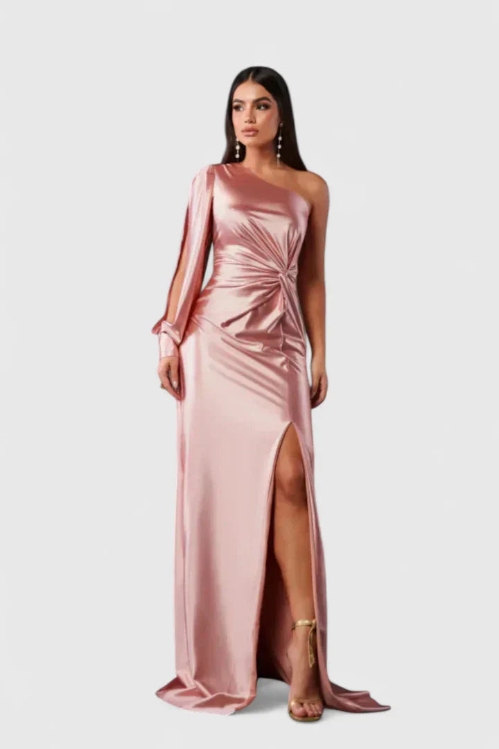 Caroline - Women's Evening Dress with Einer Schulter and Raffung
