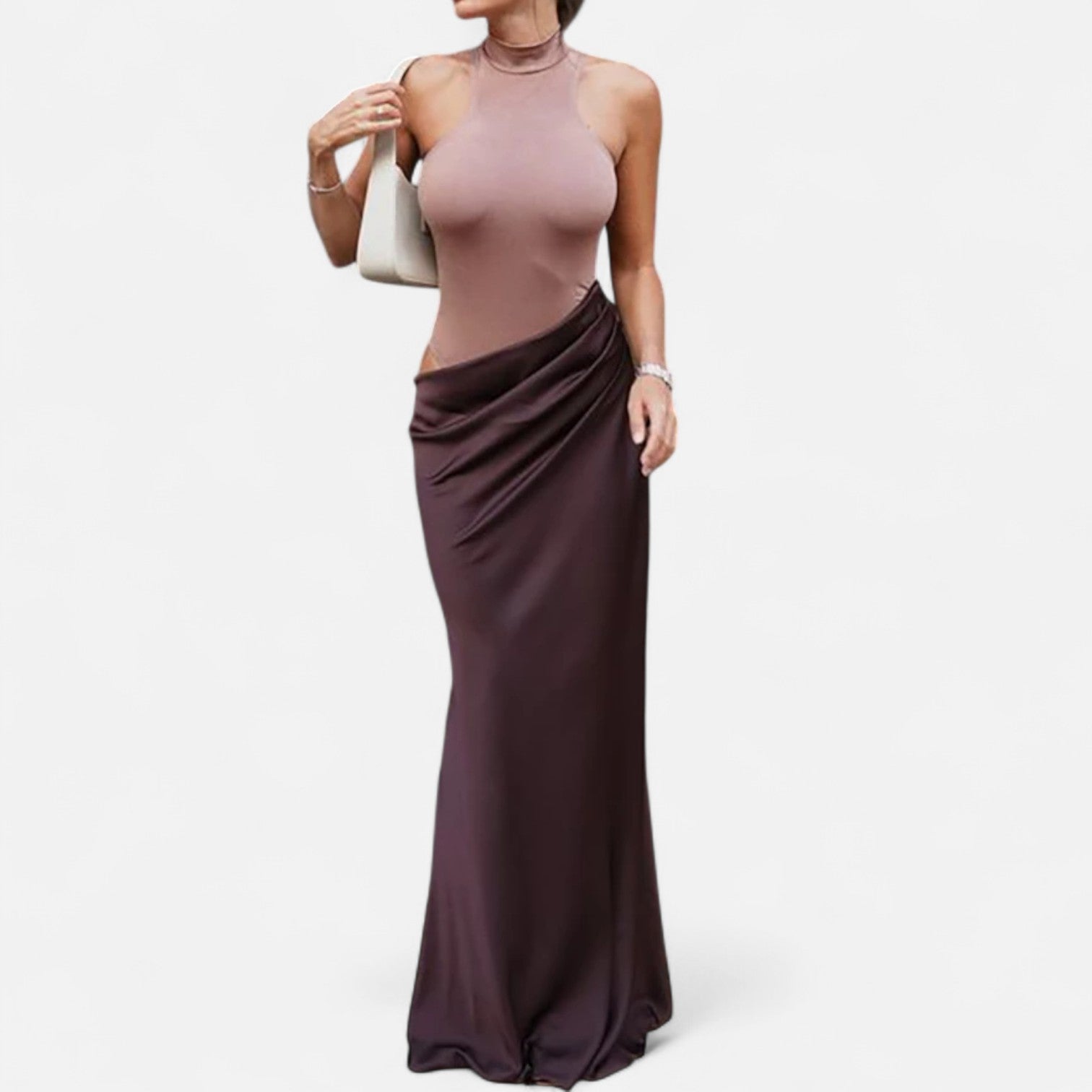 Nicola - Women's Maxi Dress with Cut-Out and Halterneck