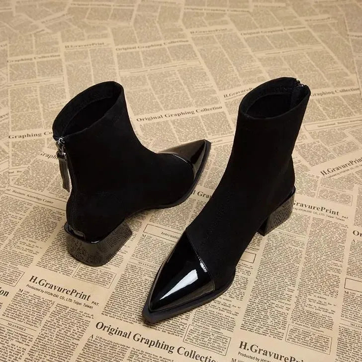 Megan - Women's Spring Ankle Boots with Block Heel