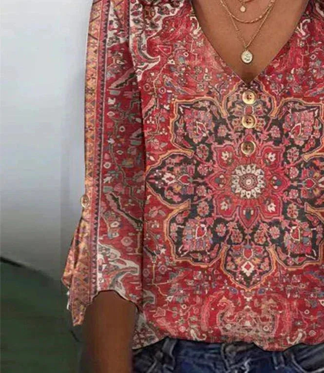 Harriet - Women's Blouse with Boho-Print in Oriental Style