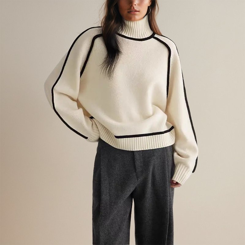 Rebecca - Women's Spring Turtleneck Sweater with Color Block Design