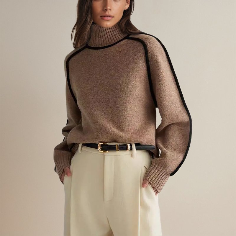 Rebecca - Women's Spring Turtleneck Sweater with Color Block Design