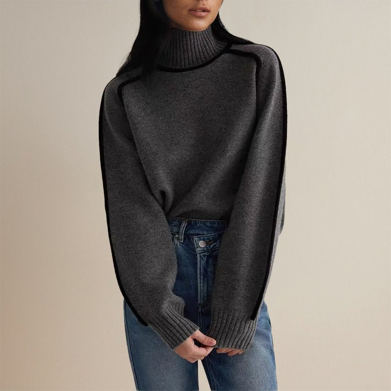 Rebecca - Women's Spring Turtleneck Sweater with Color Block Design
